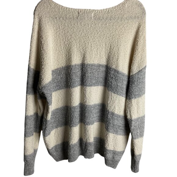 Knox Rose Size Xl Chunky Popcorn knit Striped Sweater Cream Gray V Neck Slouchy - Picture 5 of 6